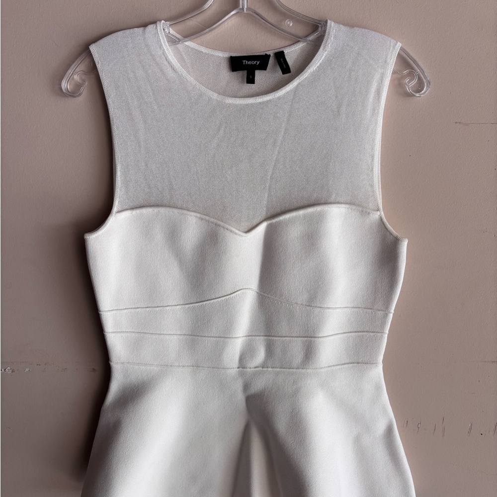 Theory White Sleeveless Jumpsuit with Sheer Yoke